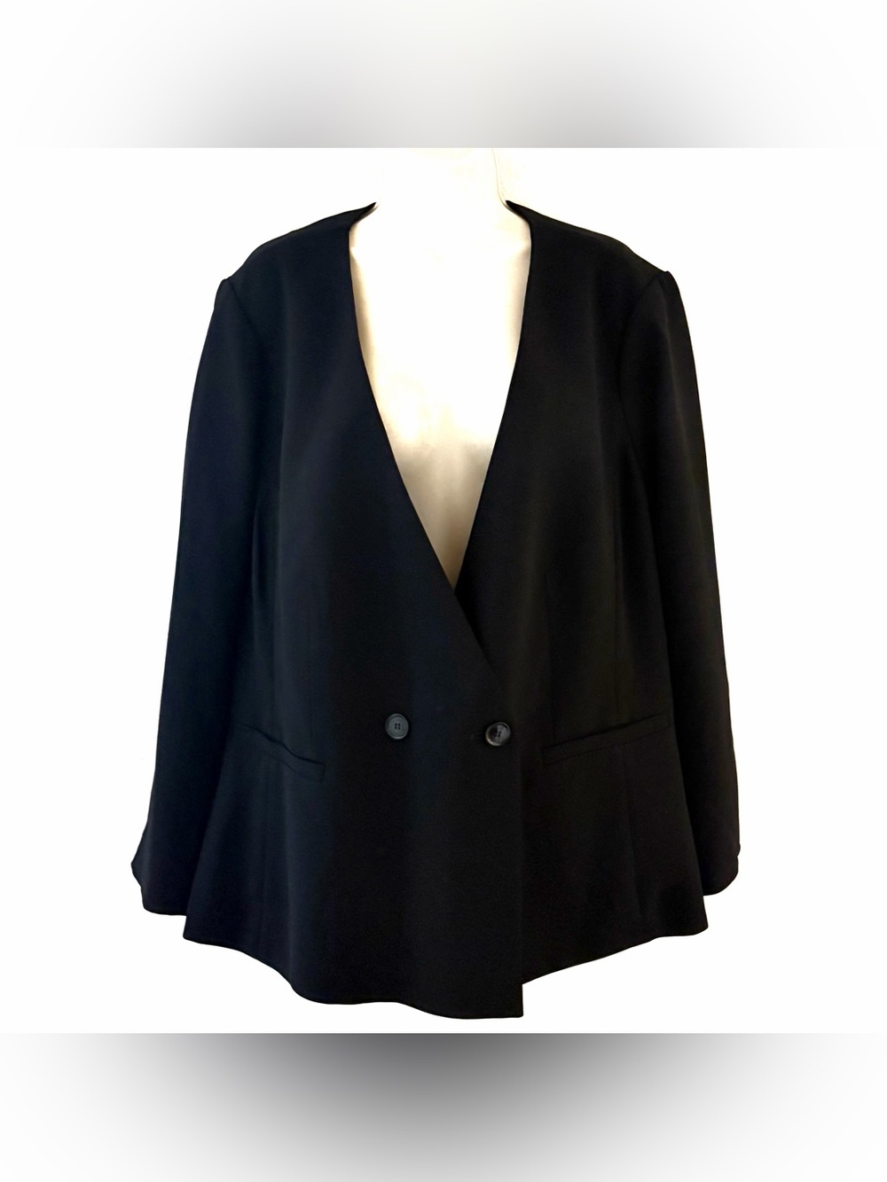Talbots Black Open-Front Double-Button Blazer